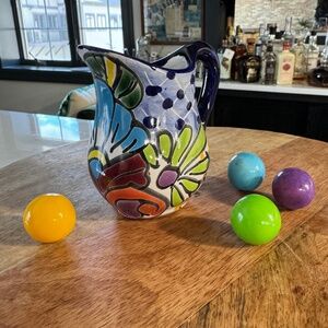 Mexican Talavera Pottery for Citrus juice, Syrup, Creamer Hand Painted & Signed